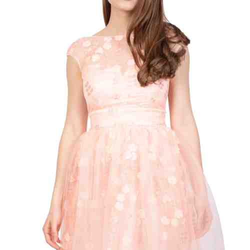 Rochie de seara somon cu flori aplicate HM2088 S