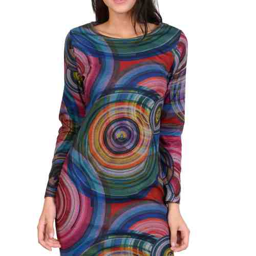 Rochie multicolora cu imprimeu cercuri 202391R