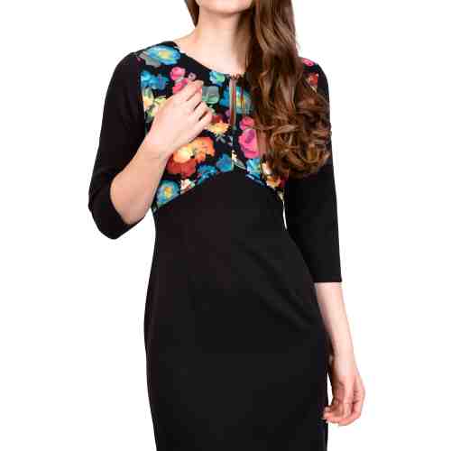 Rochie neagra cu bust floral colorat BC219 B
