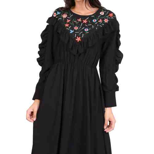 Rochie neagra cu flori brodate 6218 NG