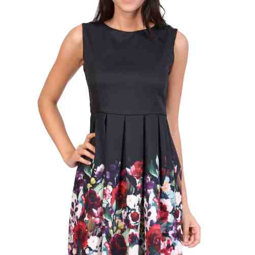 Rochie neagra cu imprimeu floral R5215 NG