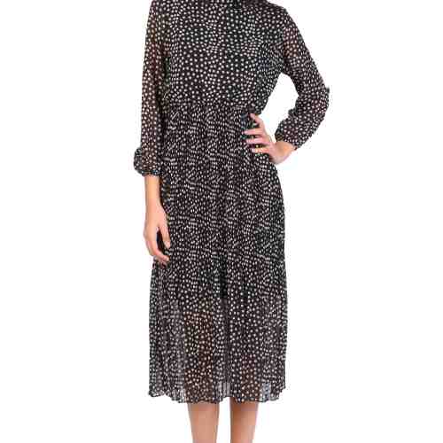 Rochie neagra din voal cu imprimeu buline 3589 NB