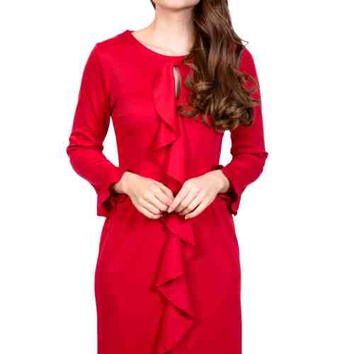 Rochie rosu cu volan vertical BC217 R