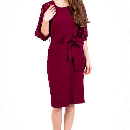 Rochie grena cu maneca din voal imprimat BC224 G