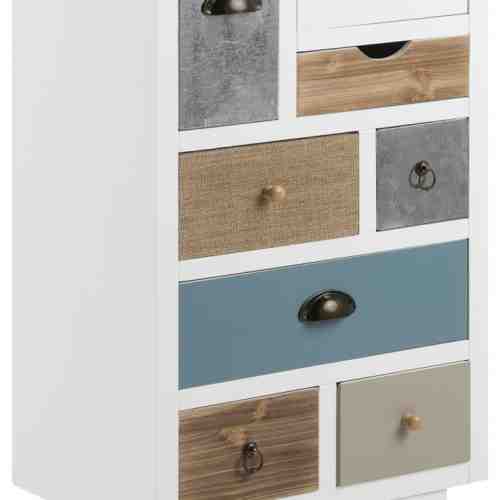 Cabinet din MDF si lemn de pin, cu 9 sertare Thais Multicolor, l48xA32xH98 cm
