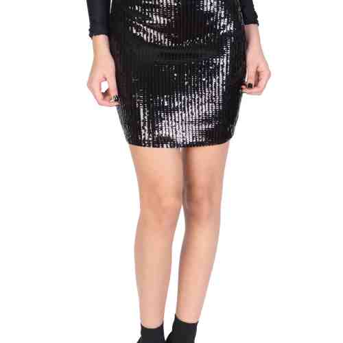 Fusta scurta neagra cu paiete aplicate H2090