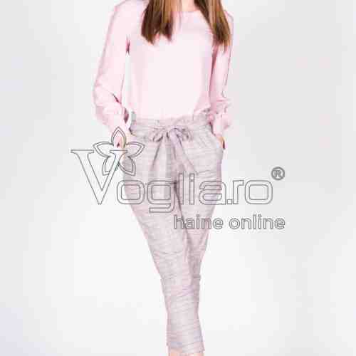 PANTALONI CU TALIE INALTA GRI CU CAROURI