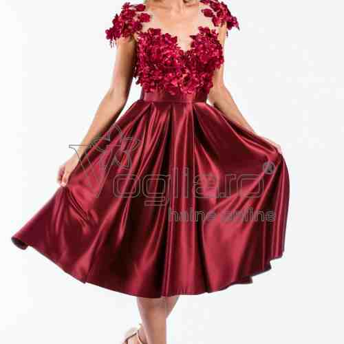 ROCHIE BORDO MIDI CU FLORI 3D TIP ATELIER
