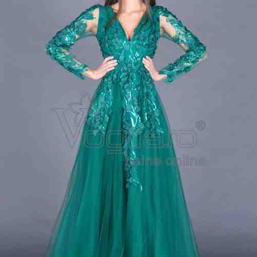 ROCHIE VERDE LUNGA CU FLORI APLICATE ELIS