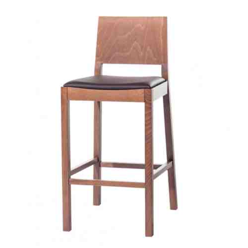Scaun de bar din lemn de fag, tapitat cu piele ecologica Lyon Walnut / Brown 515, l44xA53xH102 cm