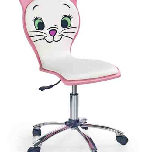 Scaun de birou pentru copii, tapitat cu piele ecologica Kitty 2 White / Pink, l44xA45xH83-95 cm
