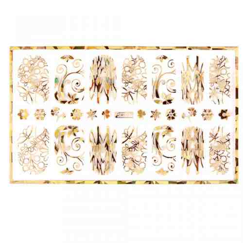 Abtibild unghii cu modele florale aurii H007