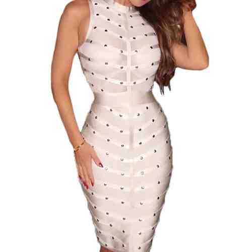 BAN377-813 Rochie bandage fara bretele, cu insertii metalice
