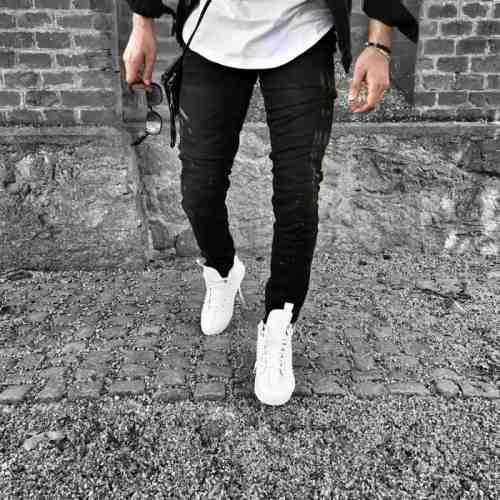 Blugi pentru barbati negri slim fit conici casual skinny mici zgarieturi 0070