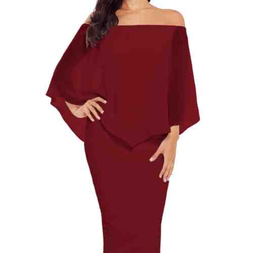 C595-2113 Rochie midi, bodycon, cu decolteu bardot si voal