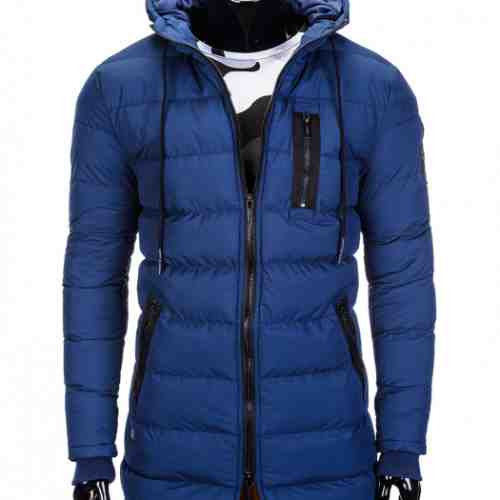 Geaca pentru barbati de iarna bleumarin impermeabila fermoar model slim buzunare laterale c309