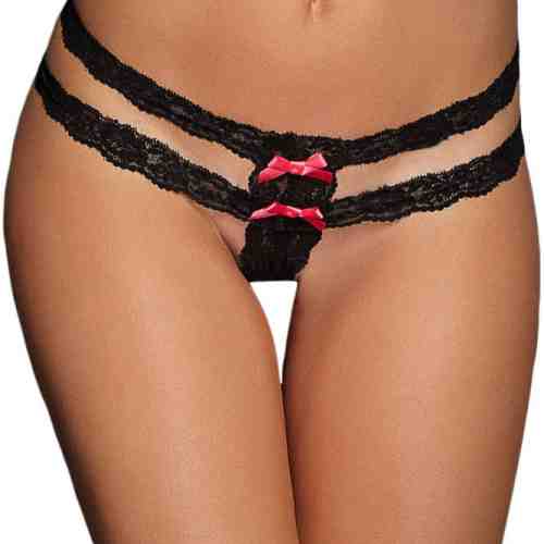 GS875-1 Chilot tanga sexy, cu benzi din dantela si fundite