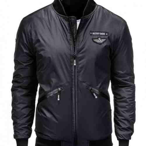 Jacheta pentru barbati negru cu fermoar stil militar casual slim fit C289
