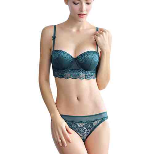 K606-123 Lenjerie intima tip sutien si chilot din plasa si dantela florala