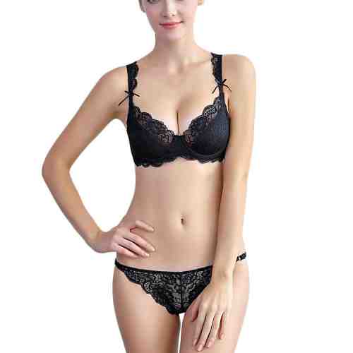 K608-1 Lenjerie deux pieces cu sutien cu bretele accesorizate cu fundite si chilot slim