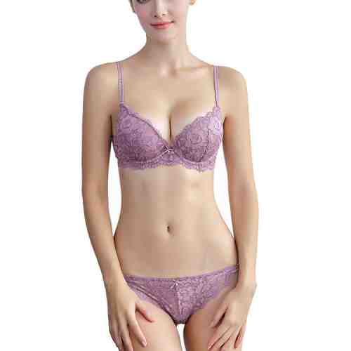 K611-112 Set sutien si chilot din dantela lila accesorizati cu mici volanase