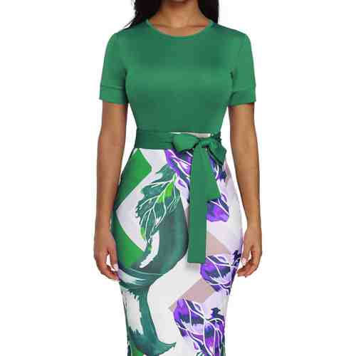 L610-11121 Rochie midi croi conic cu model si fundita