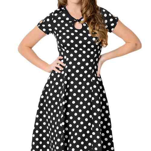 M452-1 Rochie retro cu maneci scurte si model cu buline