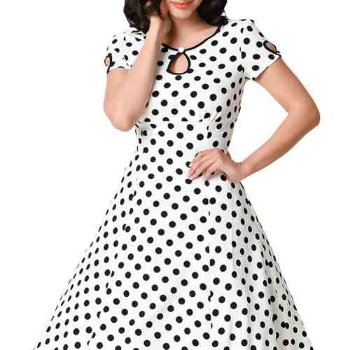 M452-2 Rochie retro cu maneci scurte si model cu buline