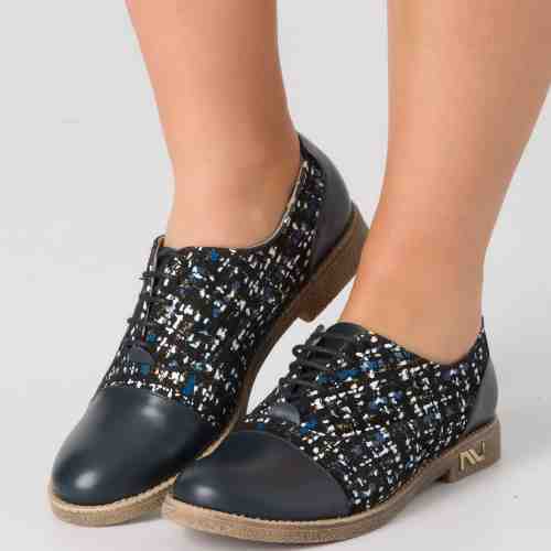Pantofi casual bleumarin cu imprimeu abstract si talpa bej