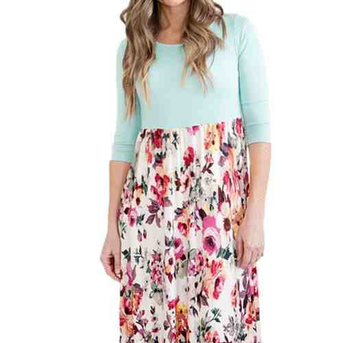 Q613-1212 Rochie casual, cu imprimeu floral si maneci trei sferturi