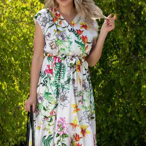 Rochie Amelia alba cu imprimeu floral