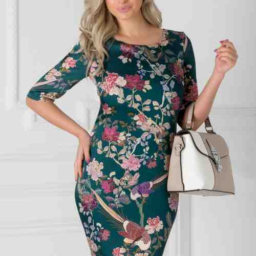 Rochie Beth verde cu imprimeu floral