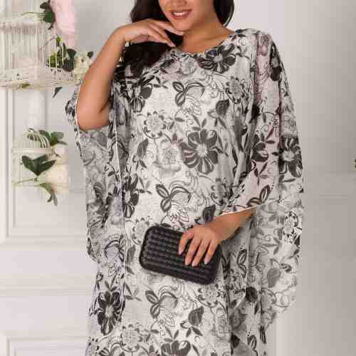 Rochie Irinell alba cu imprimeu floral gri