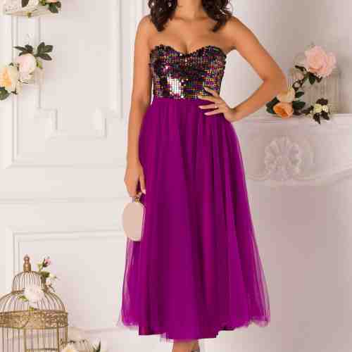 Rochie LaDonna violet cu paiete multicolore la bust