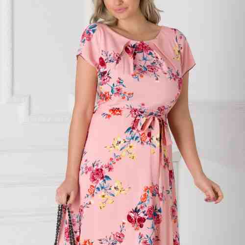 Rochie Missa de vara roz cu imprimeu floral