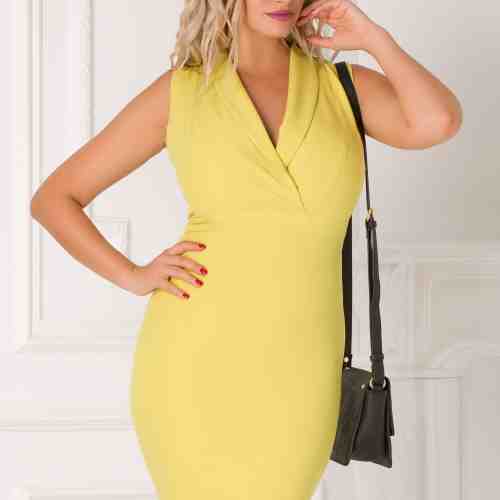 Rochie Moze galben lime cu bust petrecut si rever