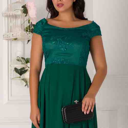 Rochie Siena verde cu broderie si paiete la bust