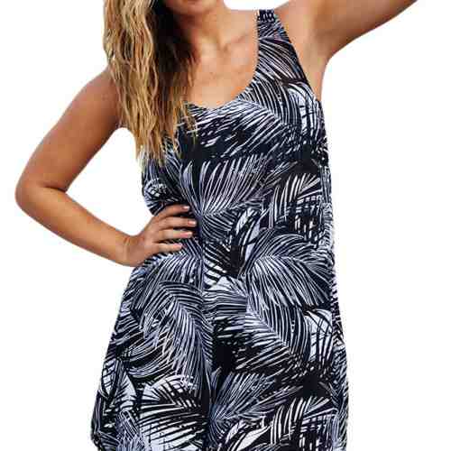 RV488-1122 Rochie scurta de plaja din chiffon vaporos cu imprimeu
