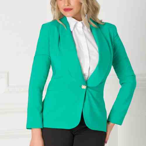 Sacou LaDonna verde mint cu rever si nasture perlat