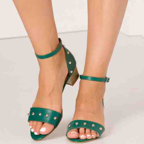 Sandale verzi cu toc jos si insertii aurii