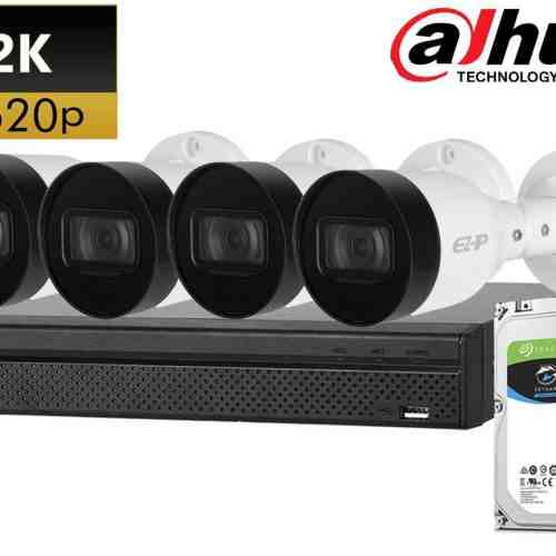 Sistem supraveghere 4 camere IP exterior, rezolutie 4 MP, Smart IR 30 m, PoE, Dahua