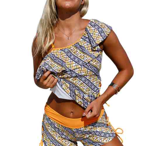 SW1244-94 Costum de baie in doua piese, stil tankini, model colorat