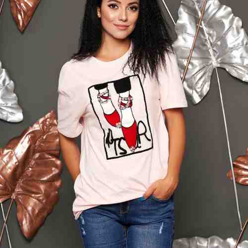 Tricou roz deschis casual cu croi larg cu maneci scurte din material subtire