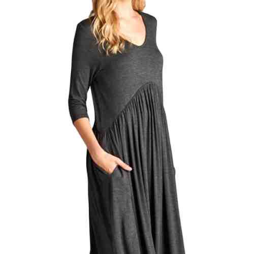V680-181 Rochie casual midi cu maneci trei sferturi