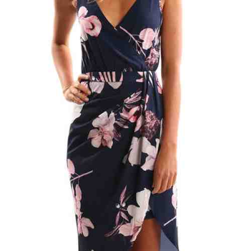 V692-4455 Rochie scurta cu print floral si crapatura