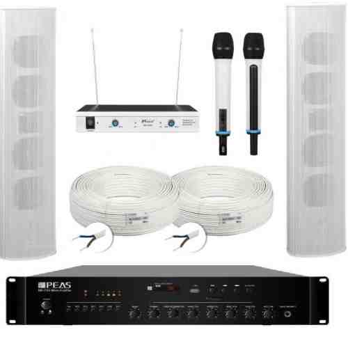 Kit sistem de sonorizare exterior cu 2 coloane 60W + mixer amplificator 120W