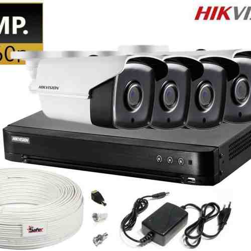 Kit supraveghere video, rezolutie 5 MP, 4 camere exterior, lentila 2.8mm, IR 40 M, Hikvision