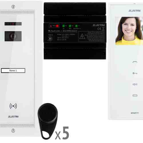 Kit videointerfon Electra, 1 familie, montaj ingropat, monitor 3,5 , 5 x tag-uri, alb