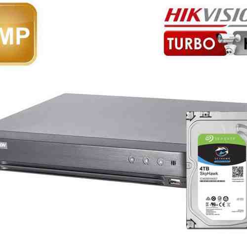 Pachet DVR 4 canale 5 megapixeli Hikvision + hard disk 4 TB Seagate