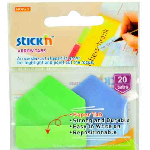 Stick index plastic 38 x 38 mm, 20/set, index sageata, tab hartie color, Stick"n Arrow Tabs